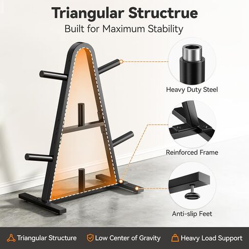 Olympic Weight Rack for Home Gym, 400 LB Weight Plate Tree for 2 Inch Plates, A-Frame Weight Plate Holder with Barbell Storage, Compact Bumper Plate Rack and Weight Tree Rack for Garage Gym in Kuwait