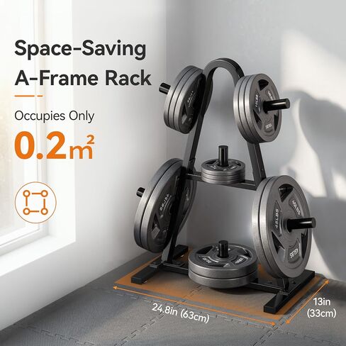 Olympic Weight Rack for Home Gym, 400 LB Weight Plate Tree for 2 Inch Plates, A-Frame Weight Plate Holder with Barbell Storage, Compact Bumper Plate Rack and Weight Tree Rack for Garage Gym in Kuwait