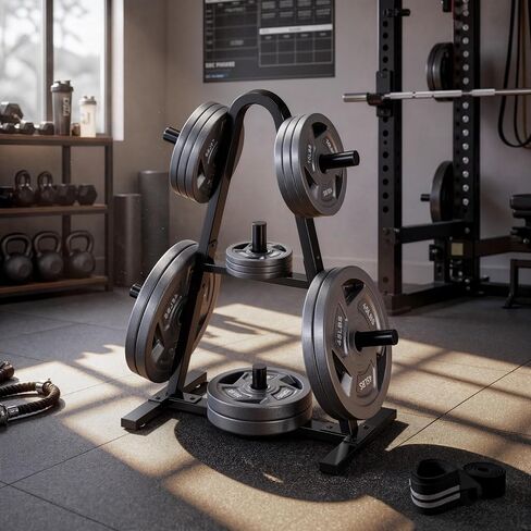 Olympic Weight Rack for Home Gym, 400 LB Weight Plate Tree for 2 Inch Plates, A-Frame Weight Plate Holder with Barbell Storage, Compact Bumper Plate Rack and Weight Tree Rack for Garage Gym in Kuwait