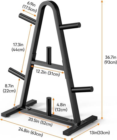 Olympic Weight Rack for Home Gym, 400 LB Weight Plate Tree for 2 Inch Plates, A-Frame Weight Plate Holder with Barbell Storage, Compact Bumper Plate Rack and Weight Tree Rack for Garage Gym in Kuwait