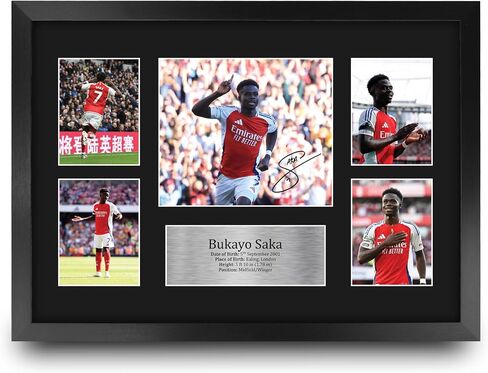 عرض صور تذكارية مطبوعة من HWC Trading Bukayo Saka Arsenal لعشاق كرة القدم ومؤيديها - مقاس 16 بوصة × 12 بوصة مؤطرة in Kuwait