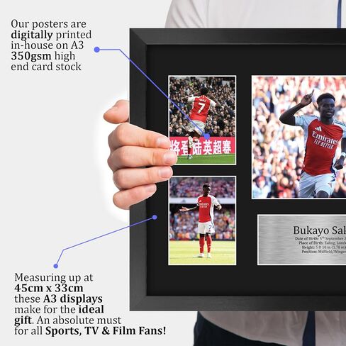 عرض صور تذكارية مطبوعة من HWC Trading Bukayo Saka Arsenal لعشاق كرة القدم ومؤيديها - مقاس 16 بوصة × 12 بوصة مؤطرة in Kuwait