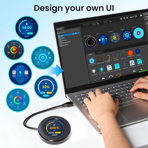 ESP32 شاشة دوارة 480x480-2.1 بوصة HMI IPS مقبض دائري لوحة تطوير تعمل باللمس، 2.4 جيجا واي فاي وشاشة لمس سعوية BLE متوافقة مع Arduino IDE ومكتبة LVGL، أسود in Kuwait