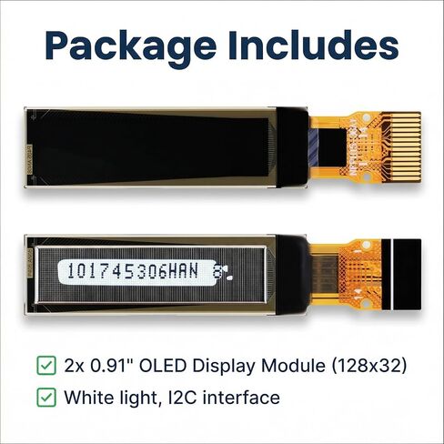 2PCS 0.91 Inch I2C OLED Display Module 128x32 White FPC Screen CH1115 Driver Ultra-Compact DIY Ar duino ESP32 Embedded Projects in Kuwait