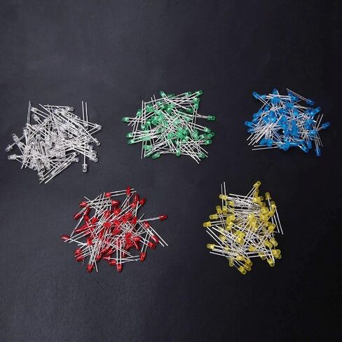 1000Pcs 3mm LED Light Emitting Diodes, Assorted Colors Red Yellow Blue Green White, Low Heat Energy Saving, with Storage, for DIY Projects Science Experiments Car Decorations in Kuwait