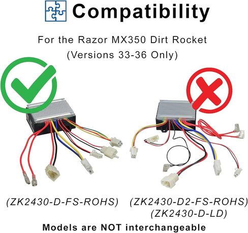 وحدة التحكم في Alveytech ZK2430-D-FS لـ Razor MX350/MX400 (V33+)-للإصدارات 33+ فقط ، وحدة تحكم بديلة للدراجة الصواريخ الكهربائية ، الدراجة ، الدراجة الأوساخ ، دراجة جيب ، ديي بسيطة in Kuwait