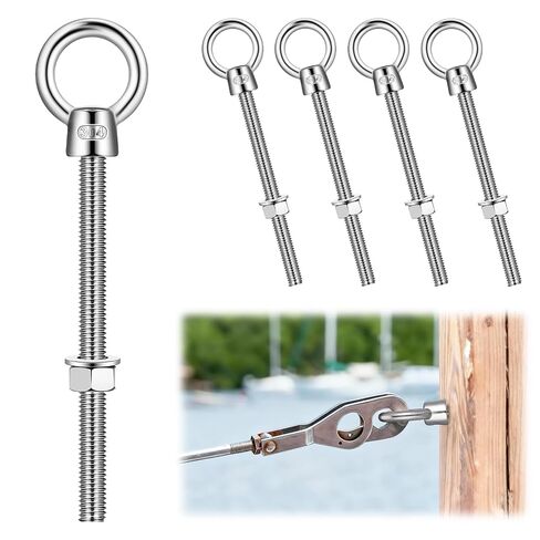 4 Pack 1/2"x 8" Stainless Steel Eye Bolts with Nuts Heavy Duty Eye Bolts for Rigging Anchoring Pulling Pushing, Anti Rust 304 Marine Grade in Kuwait