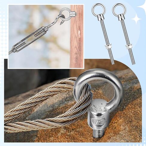 4 Pack 1/2"x 8" Stainless Steel Eye Bolts with Nuts Heavy Duty Eye Bolts for Rigging Anchoring Pulling Pushing, Anti Rust 304 Marine Grade in Kuwait