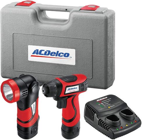 مجموعة أدوات الحفر / السائق اللاسلكي 8V Li-ion من AcDelco ARD847L مع حقيبة، وإضاءة عمل LED، وشاحن بمنفذين، وبطاريتين in Kuwait
