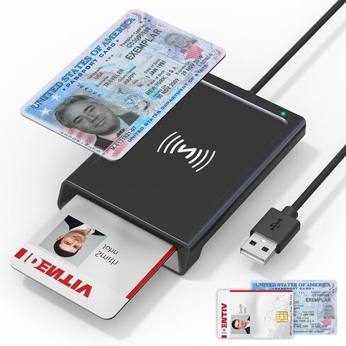 قارئ NFC وقارئ CAC، قارئ بطاقات ذكية عسكري 2 في 1 مع دعم NFC IC/ID/PIV/بطاقة البنك/الائتمان، قارئ بطاقة USB CAC مع تقنية النقر للقراءة NFC بدون تلامس، متوافق مع أجهزة Mac وWindows وAndroid وLinux in Kuwait