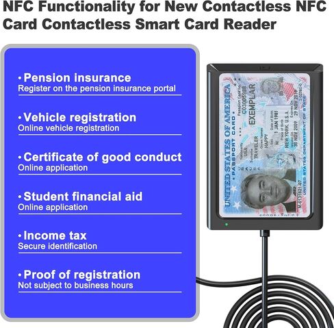 قارئ NFC وقارئ CAC، قارئ بطاقات ذكية عسكري 2 في 1 مع دعم NFC IC/ID/PIV/بطاقة البنك/الائتمان، قارئ بطاقة USB CAC مع تقنية النقر للقراءة NFC بدون تلامس، متوافق مع أجهزة Mac وWindows وAndroid وLinux in Kuwait
