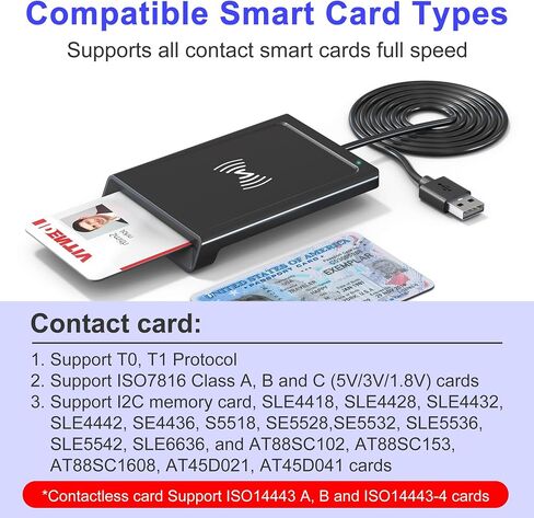قارئ NFC وقارئ CAC، قارئ بطاقات ذكية عسكري 2 في 1 مع دعم NFC IC/ID/PIV/بطاقة البنك/الائتمان، قارئ بطاقة USB CAC مع تقنية النقر للقراءة NFC بدون تلامس، متوافق مع أجهزة Mac وWindows وAndroid وLinux in Kuwait