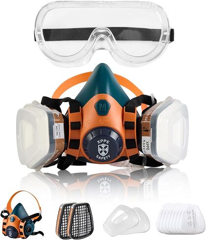 Reusable Half Face Respirator Mask with Dual Filtration, Anti-Gas Anti-Dust, Suitable for Painting, Woodworking, Welding, Construction & DIY in Kuwait