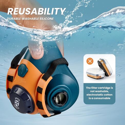 Reusable Half Face Respirator Mask with Dual Filtration, Anti-Gas Anti-Dust, Suitable for Painting, Woodworking, Welding, Construction & DIY in Kuwait