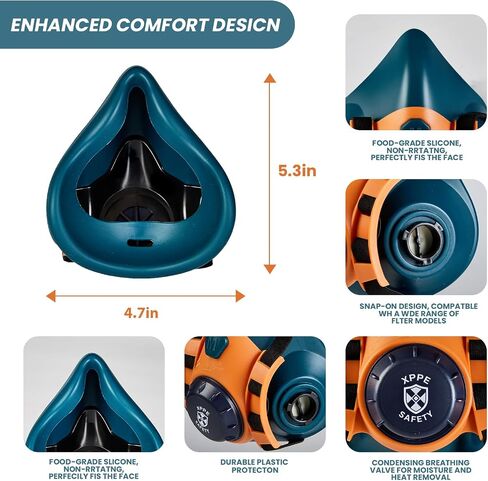 Reusable Half Face Respirator Mask with Dual Filtration, Anti-Gas Anti-Dust, Suitable for Painting, Woodworking, Welding, Construction & DIY in Kuwait