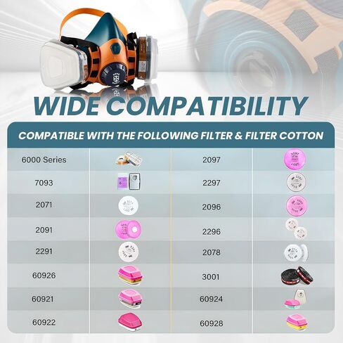 Reusable Half Face Respirator Mask with Dual Filtration, Anti-Gas Anti-Dust, Suitable for Painting, Woodworking, Welding, Construction & DIY in Kuwait