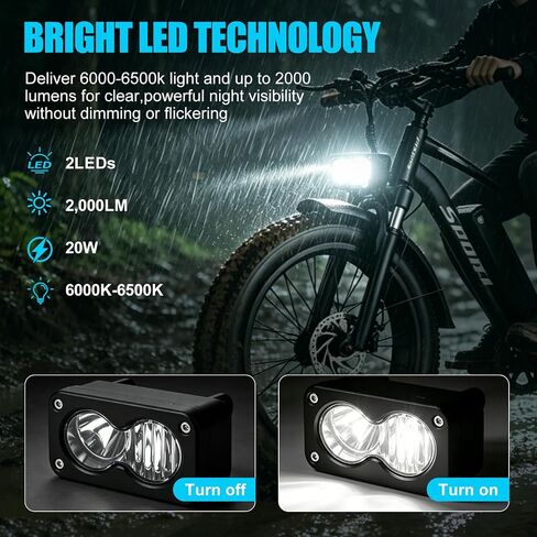 مصباح أمامي LED متوافق مع Ridstar Q20 Ebike، 3 Pin 20W 6500K ضوء أمامي مقاوم للماء، 12V-60V التوصيل والتشغيل in Kuwait
