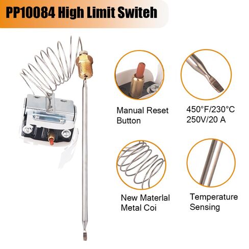 High Limit Thermostat for Pitco Fryer, PP10084 450°F Safety Thermostat Replacement, 1/4" MPT Thread, Manual Reset, Replaces 5225-11B LCHMO5030, Compatible with VF35 SG14 35C 45C+ in Kuwait