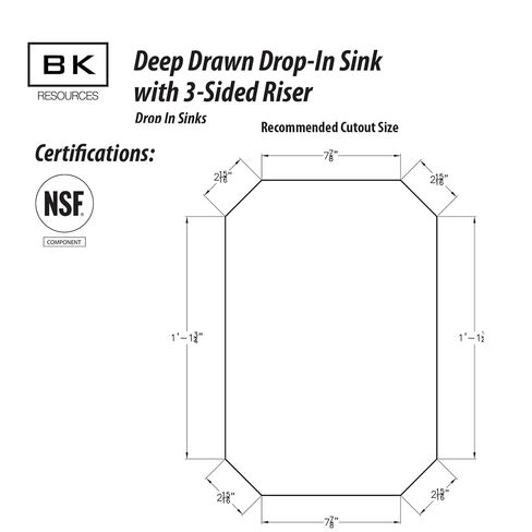 BK Resources NSF التجارية مقصورة واحدة في الحوض مع صنبور، 10 بوصة × 14 بوصة × 5 بوصة، 3 واقيات من الرذاذ على الجوانب، 18 مقياس T-304 من الفولاذ المقاوم للصدأ، تركيب علوي، صنبور معقوفة 5 بوصة، بناء سلس in Kuwait