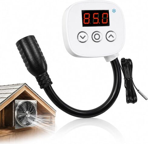 Digital Cooling Thermostat Outlet, 120V Plug-in Temperature Controller for Attic Fan and Exhaust Fan, Precise Temperature Control, 0–10H Timer, Forced Cooling in Kuwait
