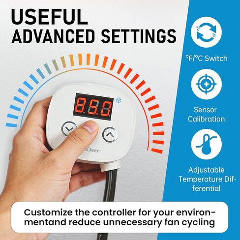 Digital Cooling Thermostat Outlet, 120V Plug-in Temperature Controller for Attic Fan and Exhaust Fan, Precise Temperature Control, 0–10H Timer, Forced Cooling in Kuwait