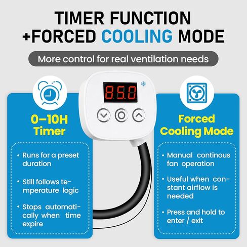 Digital Cooling Thermostat Outlet, 120V Plug-in Temperature Controller for Attic Fan and Exhaust Fan, Precise Temperature Control, 0–10H Timer, Forced Cooling in Kuwait