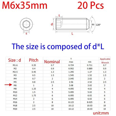 M6-1.0 × 35 مم مجموعة مقابس سداسية سوداء، نقطة كوب مقطوعة الرأس، مسمار مسطح، محرك سداسي داخلي، سبائك فولاذ، فولاذ كربوني فئة 12.9، خيط خارجي 20 قطعة in Kuwait