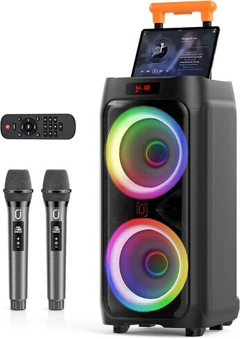 JYX 24" Big Karaoke Machine with 2 Wireless Microphones & Extra 2 Wireless Microphones, Portable Bluetooth Speaker for Adults with RGB Light PA System Treble & Bass, Support TWS/USB/AUX/TF Card/REC in Saudi Arabia