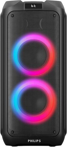 Philips Bluetooth Party Speaker, 120W Powerful Sound with Dynamic Bass Boost, 10 RGB Light Modes, Karaoke Mic & Guitar Inputs, FM Radio, USB/TF/AUX Playback, Portable Handle, Remote Control (Cordless) in Saudi Arabia