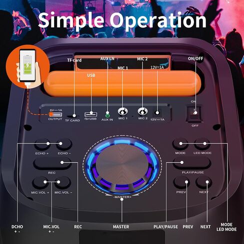 JYX 24" Big Karaoke Machine with 2 Wireless Microphones & Extra 2 Wireless Microphones, Portable Bluetooth Speaker for Adults with RGB Light PA System Treble & Bass, Support TWS/USB/AUX/TF Card/REC in Saudi Arabia