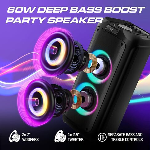 Philips Bluetooth Party Speaker, 120W Powerful Sound with Dynamic Bass Boost, 10 RGB Light Modes, Karaoke Mic & Guitar Inputs, FM Radio, USB/TF/AUX Playback, Portable Handle, Remote Control (Cordless) in Saudi Arabia