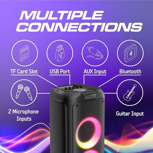 Philips Bluetooth Party Speaker, 120W Powerful Sound with Dynamic Bass Boost, 10 RGB Light Modes, Karaoke Mic & Guitar Inputs, FM Radio, USB/TF/AUX Playback, Portable Handle, Remote Control (Cordless) in Saudi Arabia