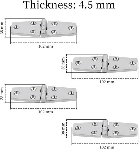 Stainless Steel Cast Door Strap Hinge with 6 Holes Mirror Polishing Hinges-38X102mm 4Pcs in Kuwait