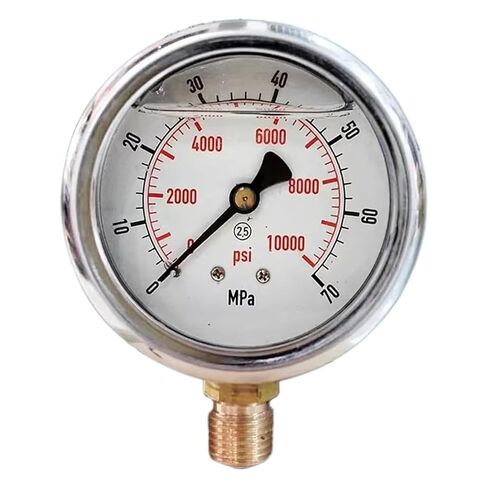 1pc 2" Glycerine-Filled Compound Pressure Gauge, 1/4" NPT Lower Mount, 30inHg to 600 PSI/Bar, Dual Scale, Shockproof,(0-200 psi 0-14 bar) in Kuwait