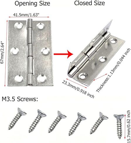 8 Pcs 2.64 Inch Door Butt Hinges, Stainless Steel Folding Hinges with Mounting Screws for Cabinet Doors, Windows, Tool Boxes, Wooden Project and DIY Craft in Kuwait