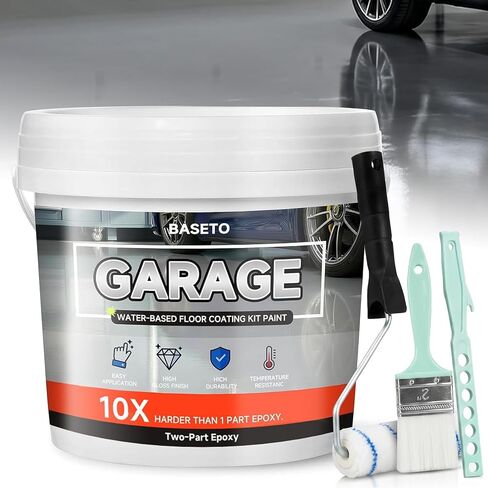 Garage Floor Epoxy Kit, 2K Epoxy Floor Paint with Tools, Epoxy Coating for Concrete - High Gloss, Water-Based, Low Odor, Scratch Resistant, Gray(2KG) in Kuwait