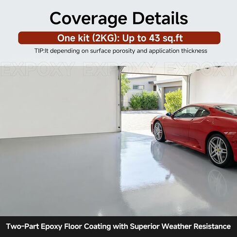 Garage Floor Epoxy Kit, 2K Epoxy Floor Paint with Tools, Epoxy Coating for Concrete - High Gloss, Water-Based, Low Odor, Scratch Resistant, Gray(2KG) in Kuwait