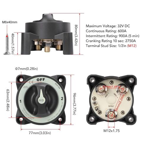 Semme Blue Sea 3000 Duty On Off Battery 600A Marine Master Battery Switch for RV Boat 32V Duty On Off Disconnect Switch HD Series YC102063 GY3000 مع ثلاث محطات in Kuwait