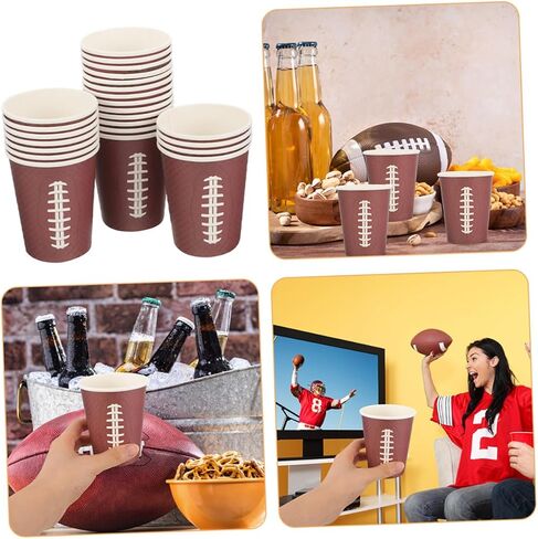 OSALADI 48pcs Rugby Themed Thicken Disposable Paper Cups Brown Tone Celebration Drinking Cups for Sports Events Tailgating Game Day Birthday Gatherings in Kuwait