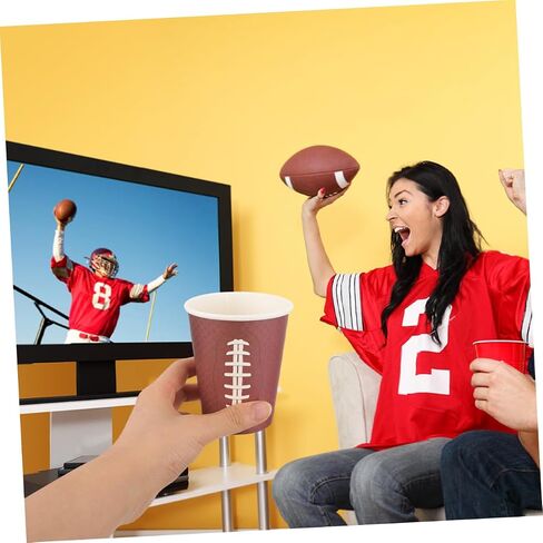 OSALADI 48pcs Rugby Themed Thicken Disposable Paper Cups Brown Tone Celebration Drinking Cups for Sports Events Tailgating Game Day Birthday Gatherings in Kuwait