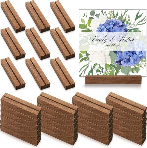 Roowest 24 Pcs Rustic Wood Table Number Holders for Wedding, 4.5'' Wooden Place Card Holders for 5x7 Table Numbers, Menu and Sign Stands for Wedding Reception Party Decor in Kuwait