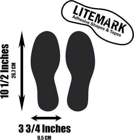 ملصقات شارات الفينيل للأرضيات من LiteMark - ملصقات لأرضيات الفصل الدراسي، والمكاتب، والرقص، والأحداث - علامات موضعية مؤقتة، أسود، 10.5 بوصة، عبوة من 8 قطع (4 أزواج) in Kuwait