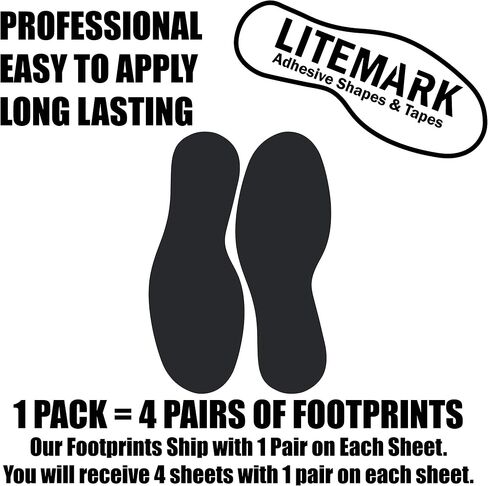 ملصقات شارات الفينيل للأرضيات من LiteMark - ملصقات لأرضيات الفصل الدراسي، والمكاتب، والرقص، والأحداث - علامات موضعية مؤقتة، أسود، 10.5 بوصة، عبوة من 8 قطع (4 أزواج) in Kuwait