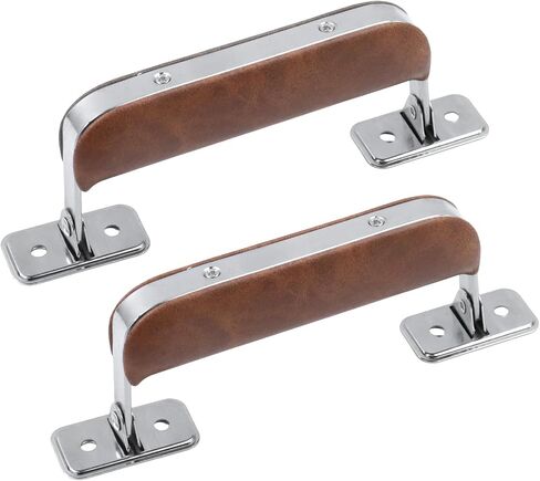 Crapyt Leather Luggage Handle, Vintage Suitcase Replacement Metal Handle with Mounting Screws, 110mm Long Silver Base Pull Grip for Suitcases, Bags, Briefcases, 2 Pcs Brown in Kuwait