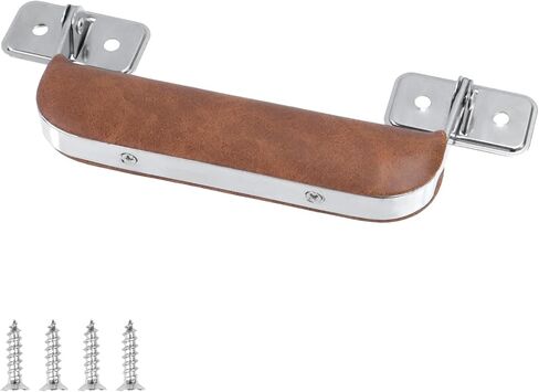 Crapyt Leather Luggage Handle, Vintage Suitcase Replacement Metal Handle with Mounting Screws, 110mm Long Silver Base Pull Grip for Suitcases, Bags, Briefcases, 2 Pcs Brown in Kuwait