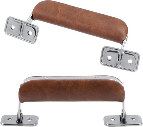 Crapyt Leather Luggage Handle, Vintage Suitcase Replacement Metal Handle with Mounting Screws, 110mm Long Silver Base Pull Grip for Suitcases, Bags, Briefcases, 2 Pcs Brown in Kuwait
