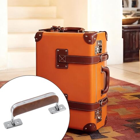 Crapyt Leather Luggage Handle, Vintage Suitcase Replacement Metal Handle with Mounting Screws, 110mm Long Silver Base Pull Grip for Suitcases, Bags, Briefcases, 2 Pcs Brown in Kuwait