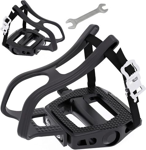 Bike Pedals with Toe Cages for Regular or Clipless Shoes, 9/16'' Spindle, Compatible with Mountain Road Bikes, Peloton, Schwinn, Sunny Bikes - 500lb Load Capacity in Kuwait