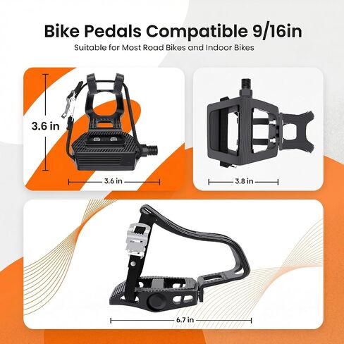 Bike Pedals with Toe Cages for Regular or Clipless Shoes, 9/16'' Spindle, Compatible with Mountain Road Bikes, Peloton, Schwinn, Sunny Bikes - 500lb Load Capacity in Kuwait