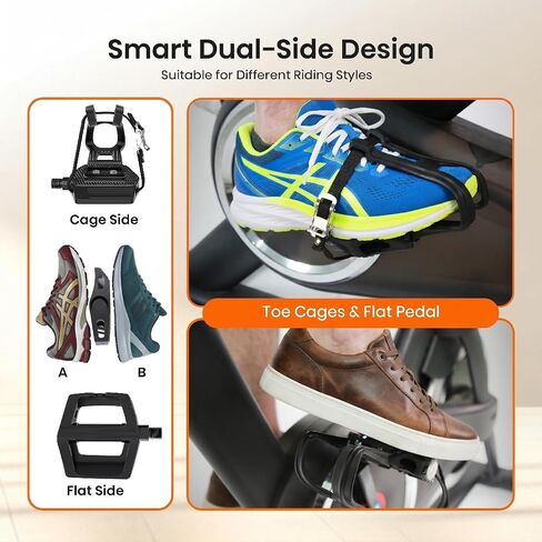 Bike Pedals with Toe Cages for Regular or Clipless Shoes, 9/16'' Spindle, Compatible with Mountain Road Bikes, Peloton, Schwinn, Sunny Bikes - 500lb Load Capacity in Kuwait